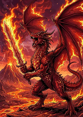 Fiery Dragon with Sword