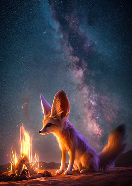 Fennec Fox by Campfire Under Stars