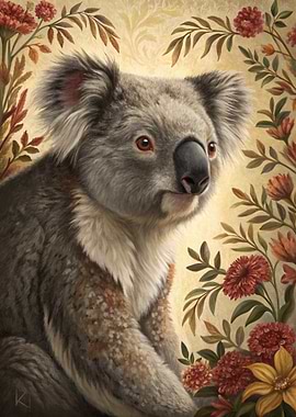 Koala surrounded by flowers