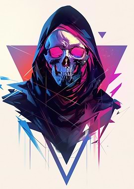 Grim Reaper Skull with Neon Triangles