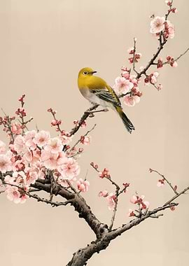 Bird on a Cherry Blossom Branch
