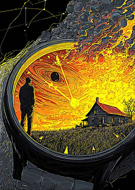 Man watches cosmic event through a clock face