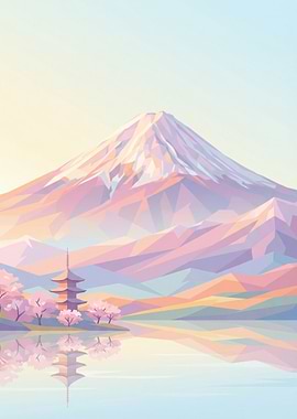 Mount Fuji Pagoda and Cherry Blossoms