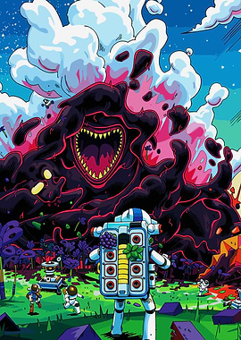 Astronauts Encountering a Cosmic Monster