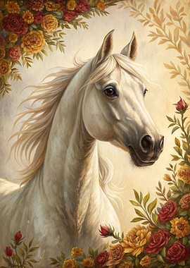 Elegant White Horse with Floral Accents