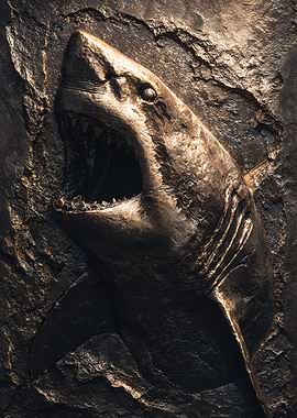Golden Shark Predator Stone Relief