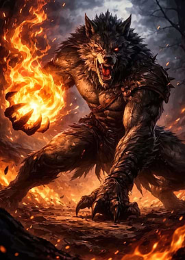 Werewolf conjuring fire