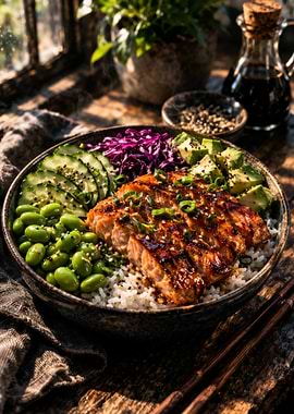 Salmon Poke Bowl with Edamame and Avocado
