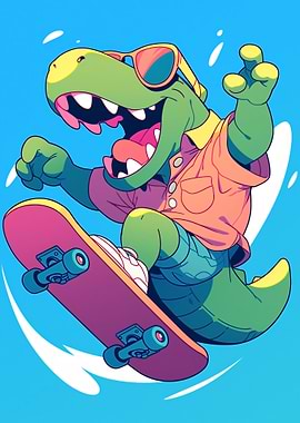 Skateboarding Dinosaur with Sunglasses