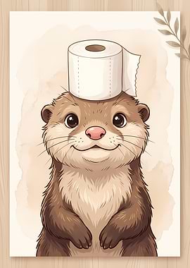 Cute Otter with Toilet Paper Hat