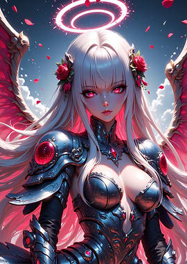Anime Angel Warrior with Pink Wings