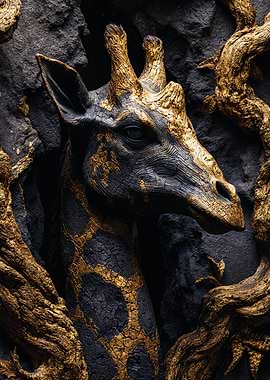 Golden Giraffe Portrait Stone Relief