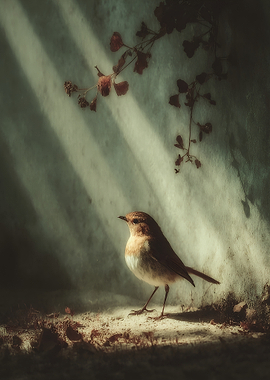 Robin in dappled sunlight