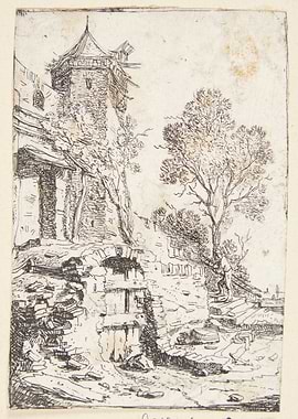 Old Tower and Trees Sketch