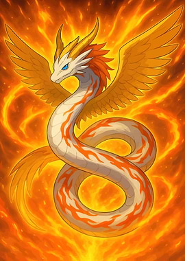 Fiery Serpent Dragon with Wings