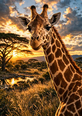 Giraffe at Sunset in the Savanna