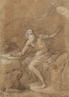 Saint Jerome Writing with a Lion
