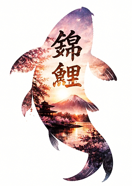 Koi fish with Japanese landscape