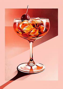 Cocktail with Cherry and Ice