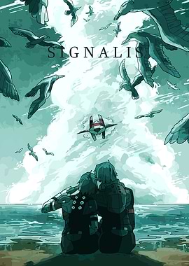 Signalis Poster with Seagulls and Spaceship