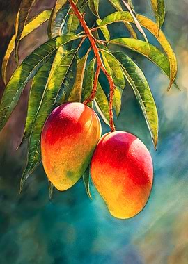 Vibrant Mangoes Botanical Watercolor Art