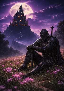 Knight in a field of flowers