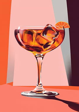 Cocktail with Orange Slice and Ice