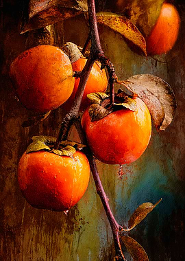 Vibrant Ripe Persimmons on Branch Art
