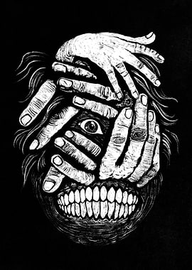 Horror Face with Hands and Eye