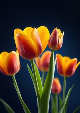 Vibrant Tulips on Dark Background