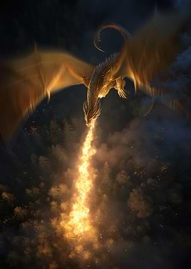 Dragon Breathing Fire Over Forest