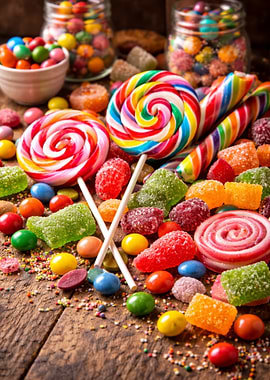 Assortment of Colorful Candies and Lollipops