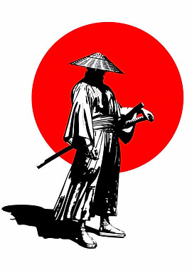 Samurai Warrior with Red Sun Background