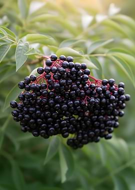 Cluster of ripe elderberries
