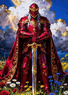 Knight in Red Armor with Sword
