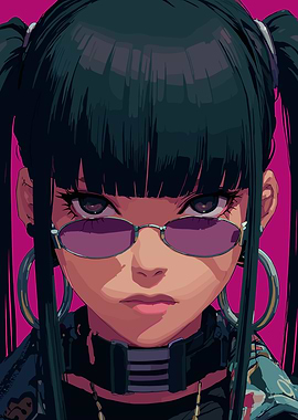 Anime Girl with Sunglasses and Pigtails