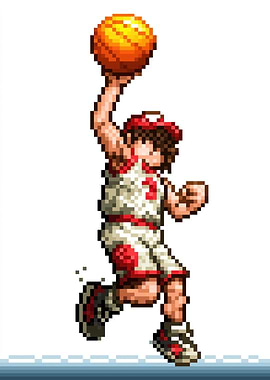 Pixel Art Basketball Player Dunking
