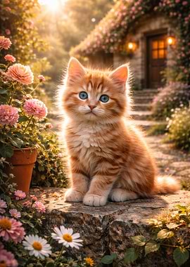 Cute Orange Kitten in a Garden