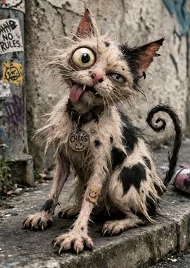 Grungy Cat with 'Chaos' Tag