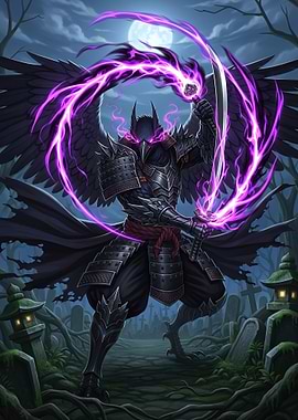 Crow Samurai with Purple Energy