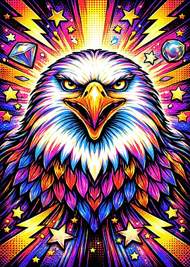 Vibrant Eagle with Stars and Lightning