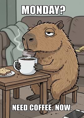 Capybara needing coffee on Monday