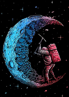 Astronaut mining the moon