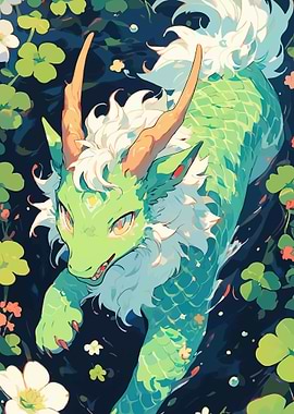 Green Dragon in a Floral Setting