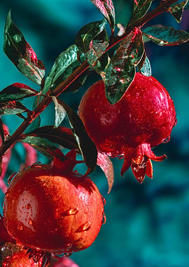 Fresh Pomegranates with Dew Drops