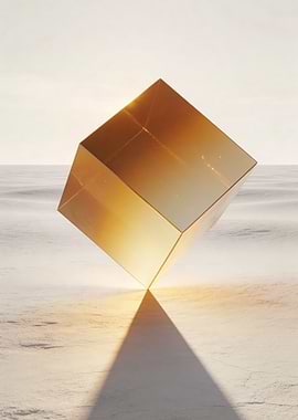 Golden Cube in a Minimalist Landscape