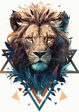 Majestic Lion with Geometric and Floral Elements