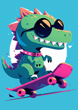Cool Dinosaur on Skateboard