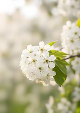 Delicate White Cherry Blossoms in Sunlight