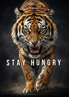 Tiger with 'Stay Hungry' text poster